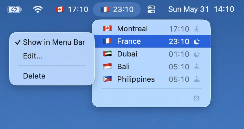 Clock pinned to the menu bar